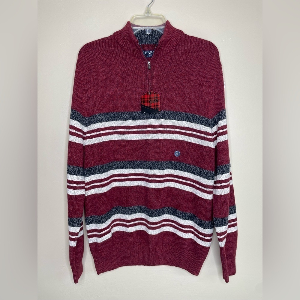NWT Chaps Burgundy Striped Sweater 1/4 Zip Collar Size Medium